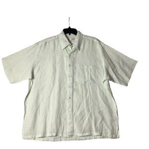 Vtg Pure Linen Natural Lines by Color Plus Button Front Shirt Men Sz 17.5 Green